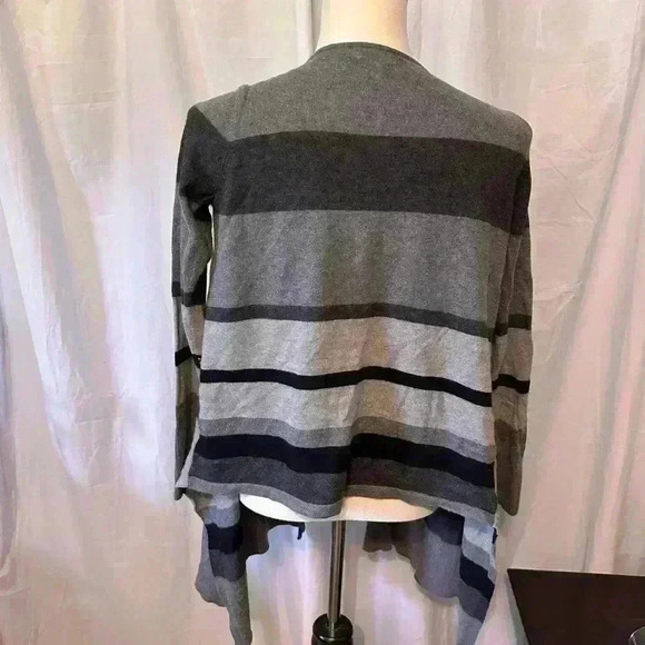 ANA Women’s Sz S/M Open Front Grey Black Strip Cardigan. 30” Long. Long Sleeve - Picture 4 of 7